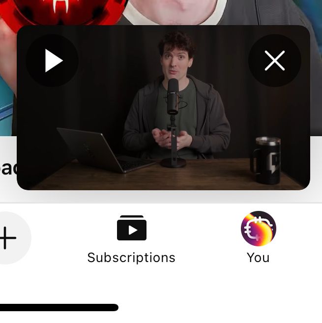 Cropped screenshot of the YouTube mobile app displaying the new mini player with even worse media controls