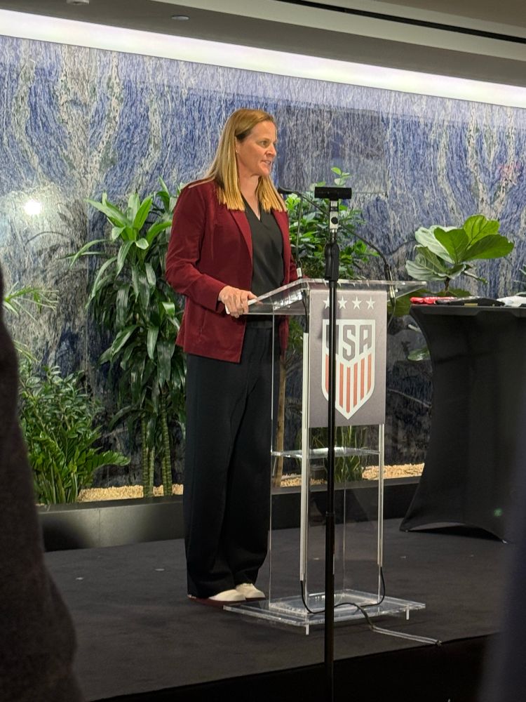 U.S. Soccer president Cindy Parlow Cons at an event announcing the U.S.’ joint bid to host the 2031 Women’s World Cup with Mexico, Costa Rica and Jamaica