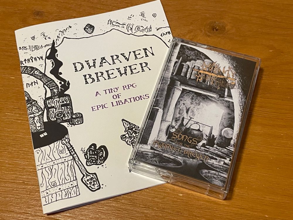 Dwarven Brewer solo RPG zine and Songs for the Dwarven Brewer tape from Journey Baskets/Page Keep Press/Fiadh Productions