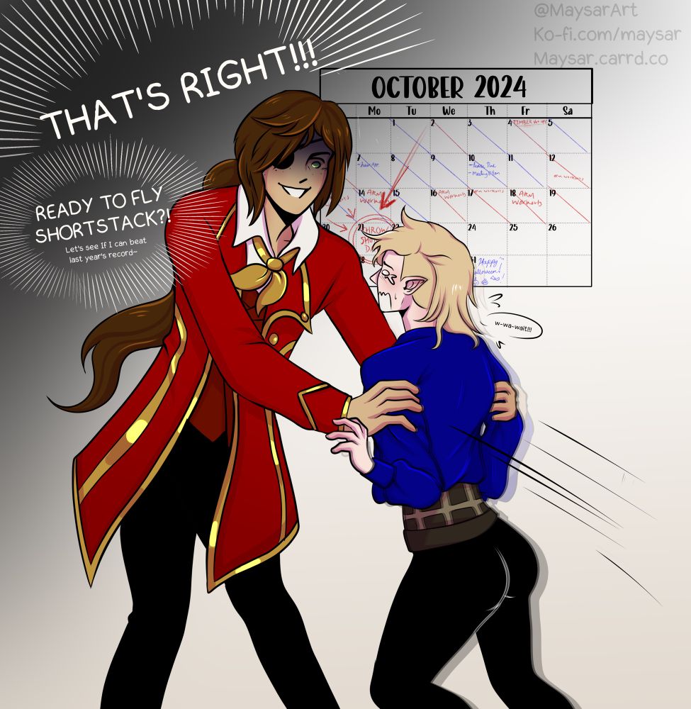 Ember yoinks ansys off her feet, a sadistic smile on her face,

“THAT’S RIGHT!! READY TO FLY SHORTSTACK?! Let’s see if I can beat last year’s record~"

Ansys is not happy with this development.