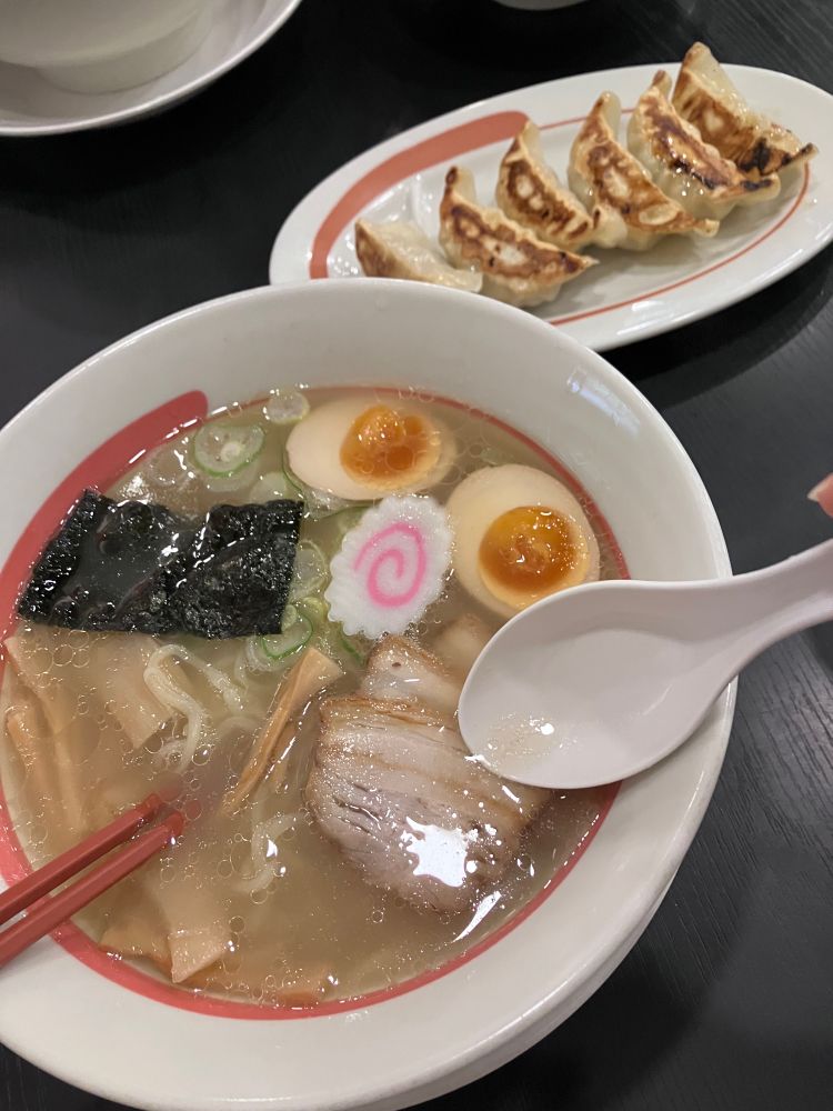 塩ラーメン＋煮卵トッピング　餃子セット　@幸楽苑