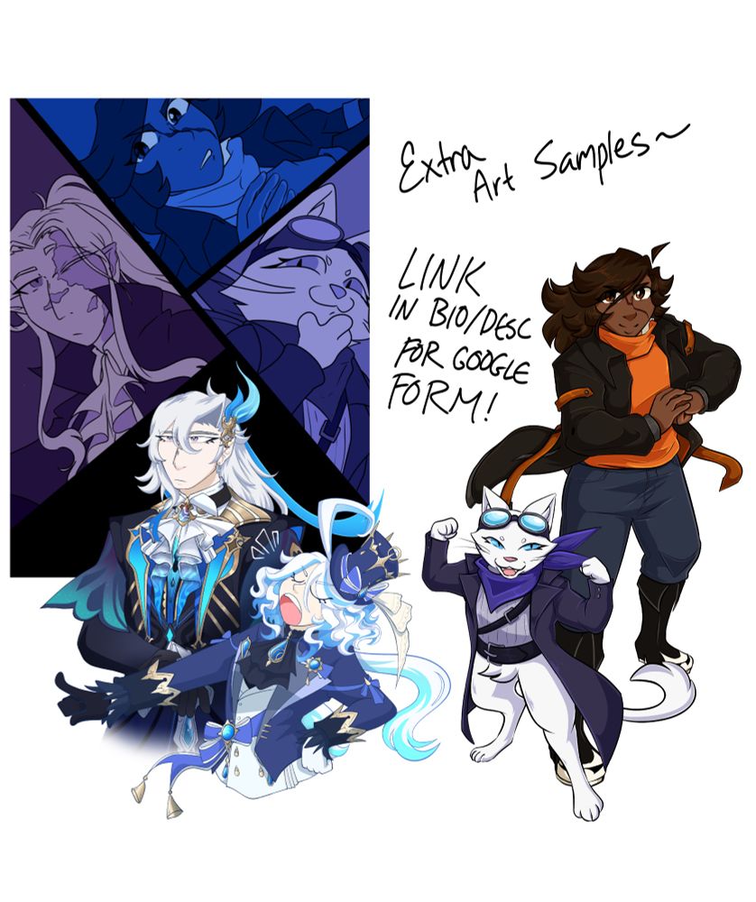 More artworks of mine being shown with the text: Extra art samples~ Link in bio/desc for google form! 