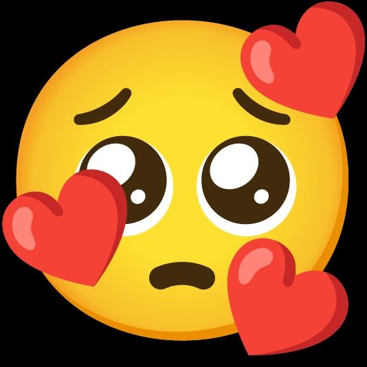 Pleading face emoji with swirling hearts around it.