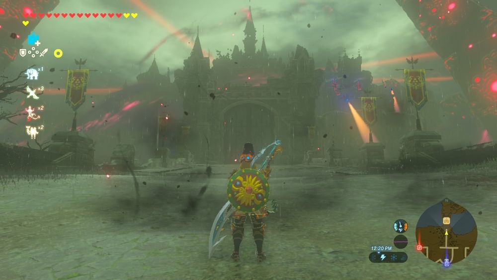 Link at the gates of a Calamity Ganon controlled Hyrule Castle. 