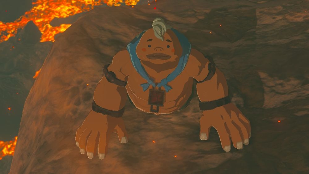 Yunobo staring in the direction of Daruk, confused