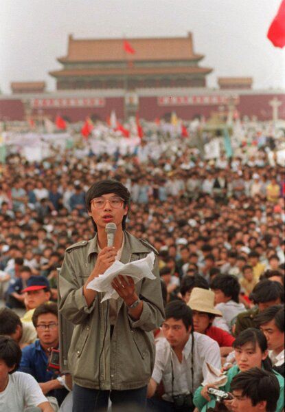 Student speaker on Tiananmen Square, 1989.