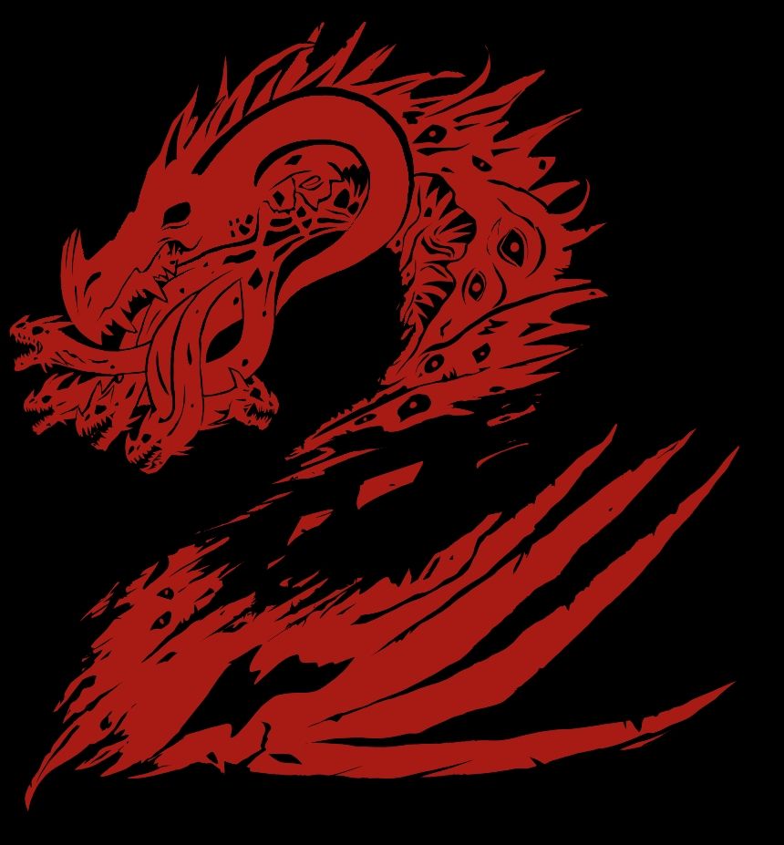 Digital art of the based on the guild wars 2 logo instead with the Elder Dragon Zhaitan's features. Decaying bones, eyes and tendril like dragon heads coming out of its jaws.