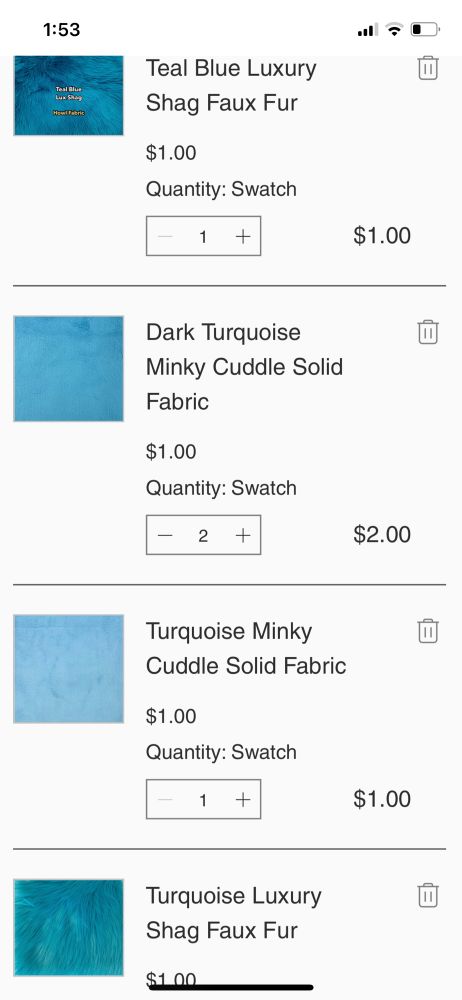 Various turquoise fur samples 