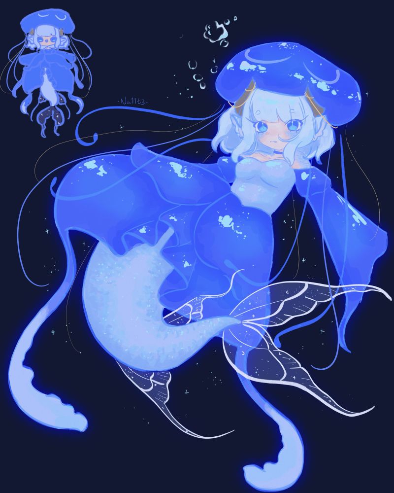 My oc as a mermaid in a moon jellyfish dress 