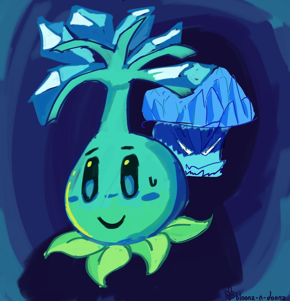 ice bloom from pvz2 at a tight tunnel slightly confused
while ice shroom from pvz with the pvz2 redesign behind ice bloom wanting revenge