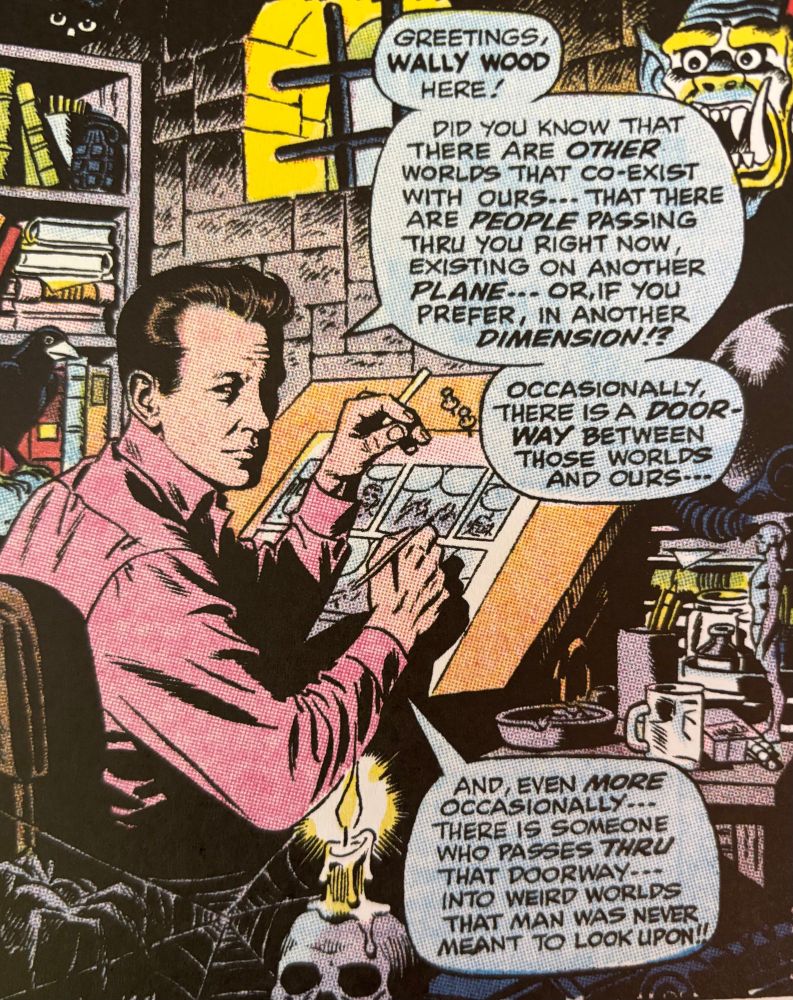 Wood sits at his drawing table, cigarette in hand, and begins to narrate the story of “Flight Into Fear”.