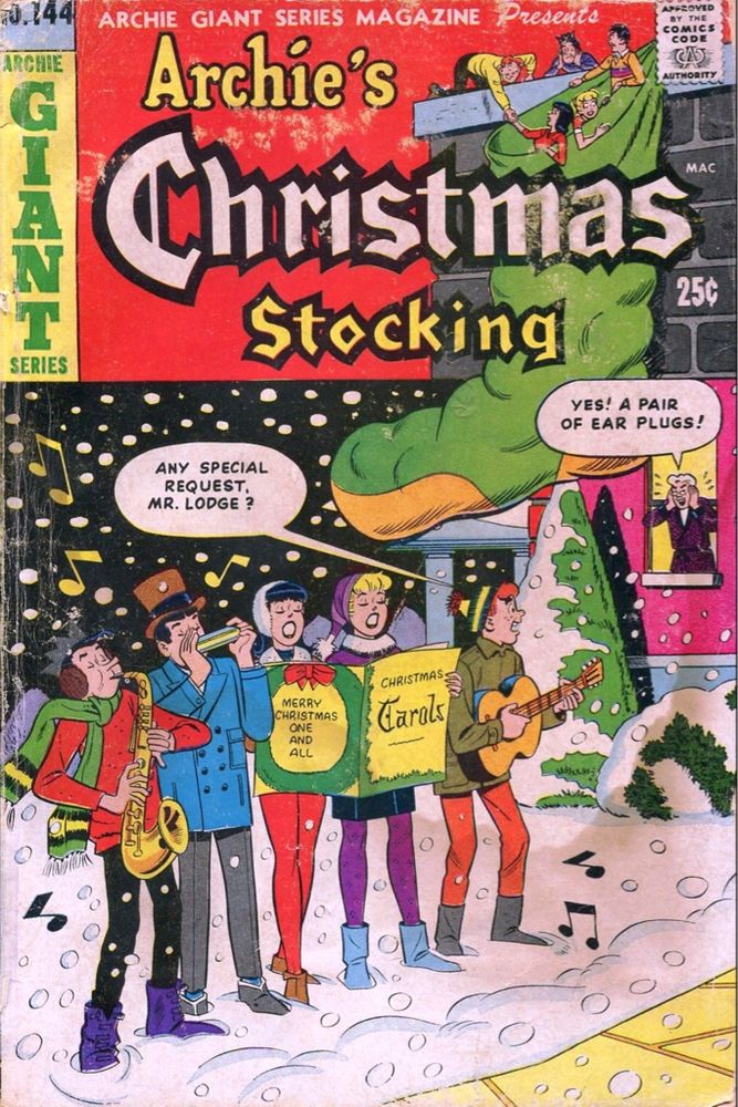 The gang carols outside the lodge mansion. Mr. Lodge says he needs earplugs.