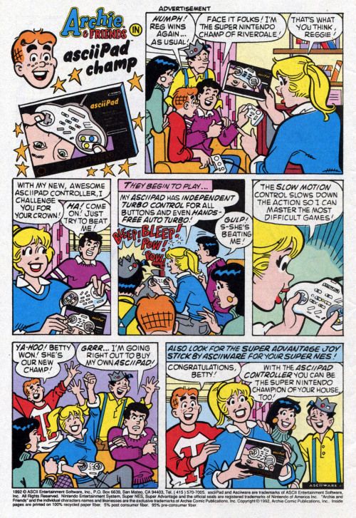 Betty says Reggie won’t be the Super Nintendo champ for long, now that she has a new asciiPad controller.
