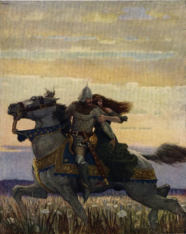 "He rode his way with the queen unto Joyous Gard."

Lancelot and Guinevere, illustration by N.C. Wyeth, for The Boy's King Arthur: Sir Thomas Malory's History of King Arthur and His Knights of the Round Table, 1917.

https://www.gutenberg.org/ebooks/66585