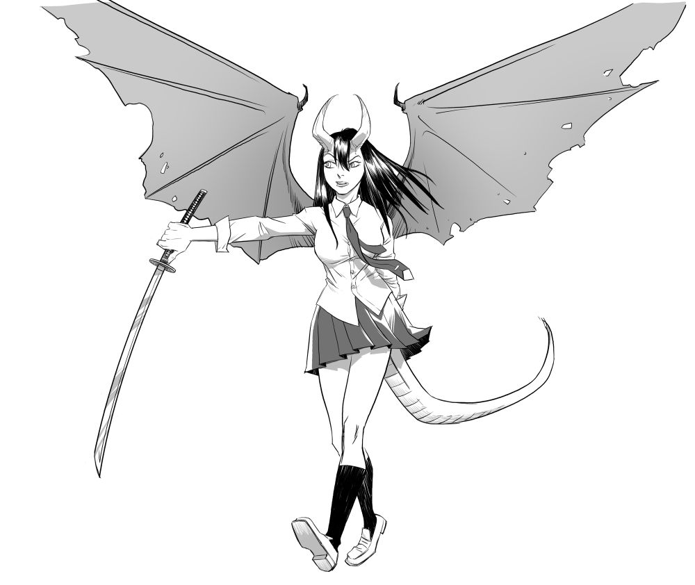 Dragon-girl with a samurai sword