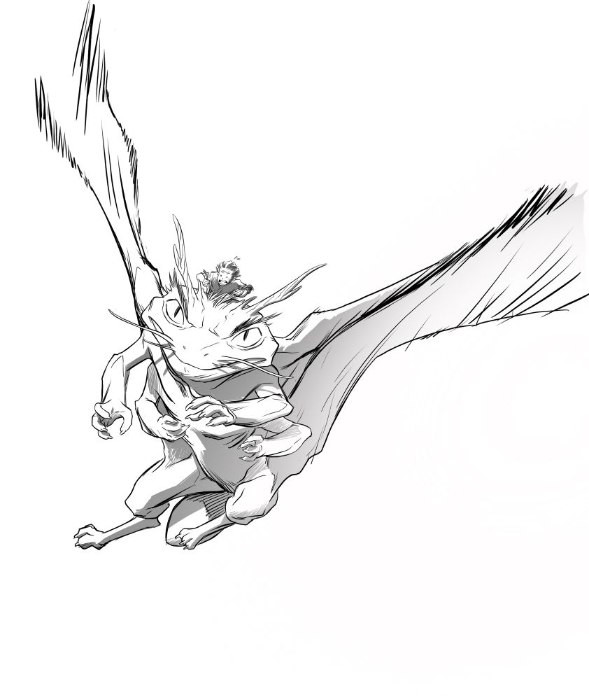 Girl riding a four-armed dragon. 