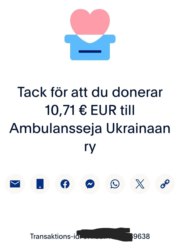 Screenshot showing a donation for ambulances and medical gear for Ukraine. It's Miss Fox's birthday, and a donation was asked for.