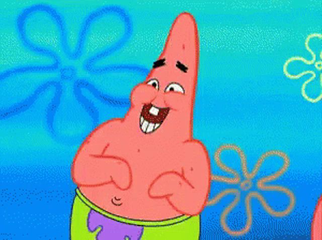 patrick star from spongebob squarepants is laughing