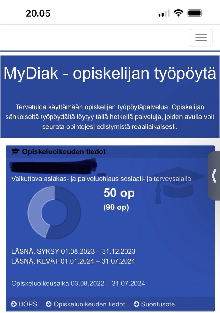 50 opintopistettä kasassa!