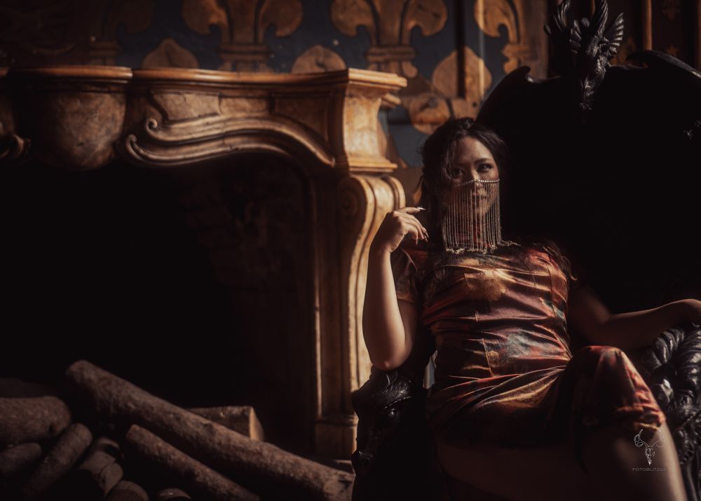 Angel the Red on her throne in Elvaston Castle.