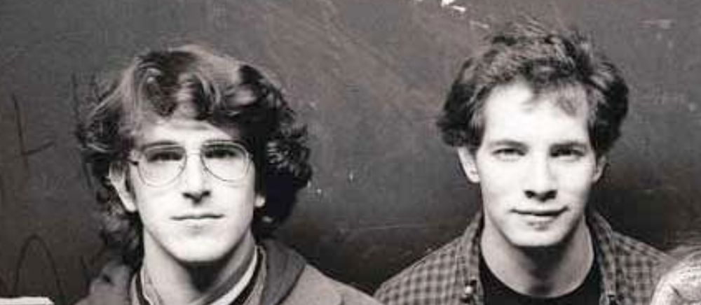 Close up of the non-J-Mascis part of Dinosaur Jr.  Short haircuts.