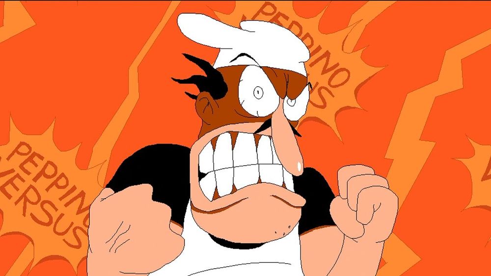 An image of Peppino Spaghetti from Pizza Tower. He's angry and about to throw a punch at the viewer.