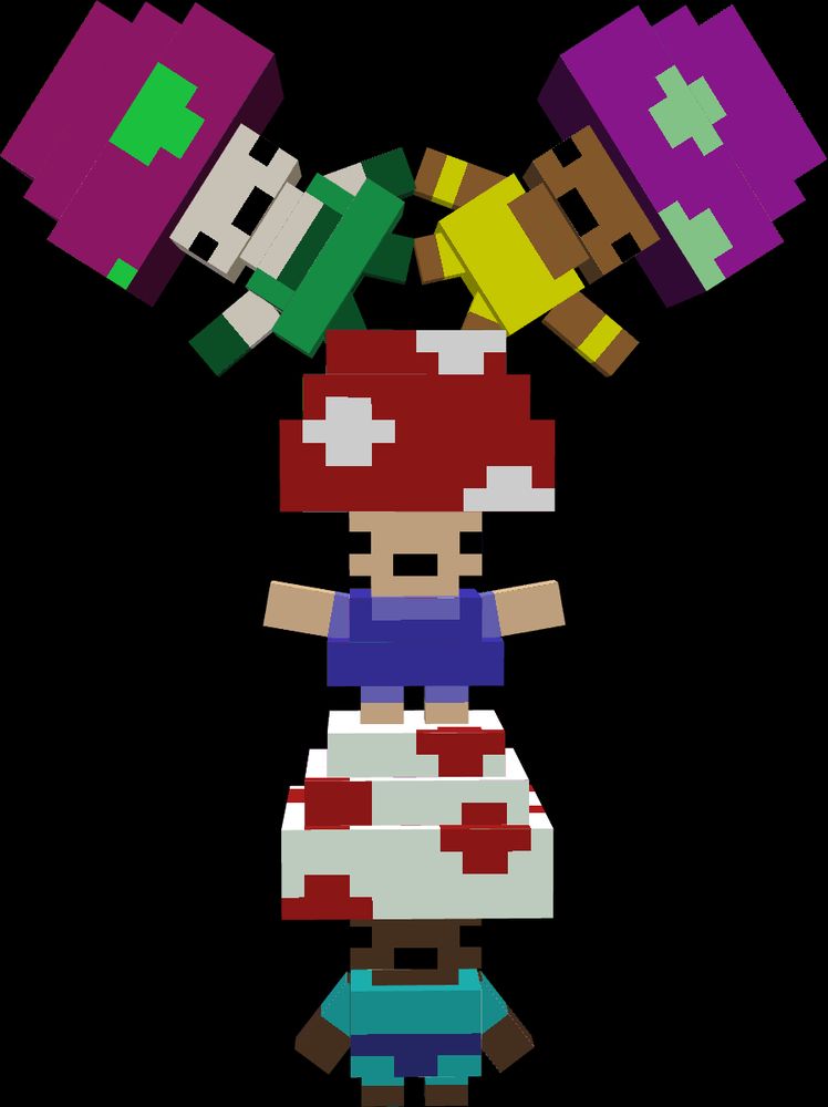 Low Poly Mushroom People Cheerleading.