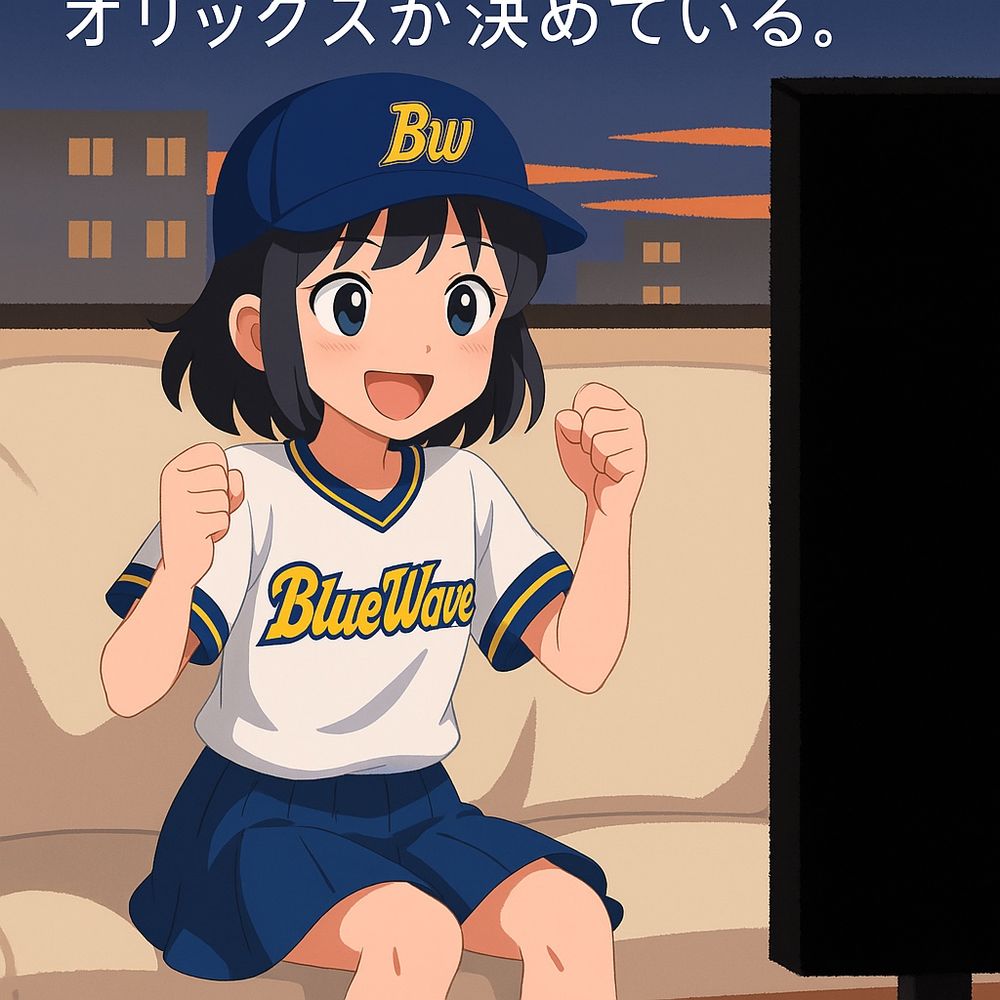 テレビで野球中継を見ているフェベのイメージイラスト。オリックスブルーウェーブのユニフォームを着ている。「フェベのキゲンは、オリックスが決めている」というキャッチコピー。