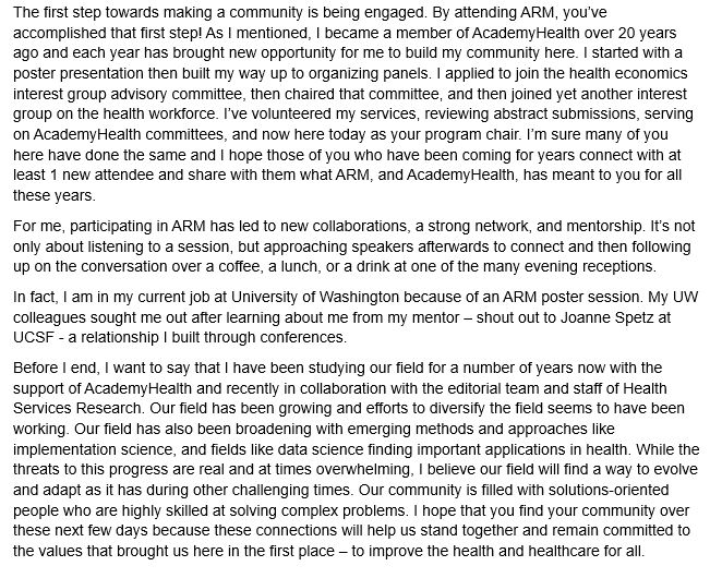 Part 2 of opening remarks at ARM plenary
