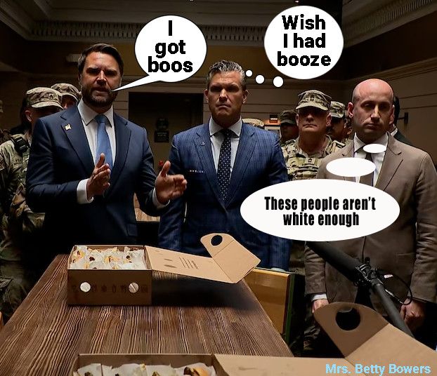 A photo of JD Vance, Pete Hegseth and Steven Miller JD says 