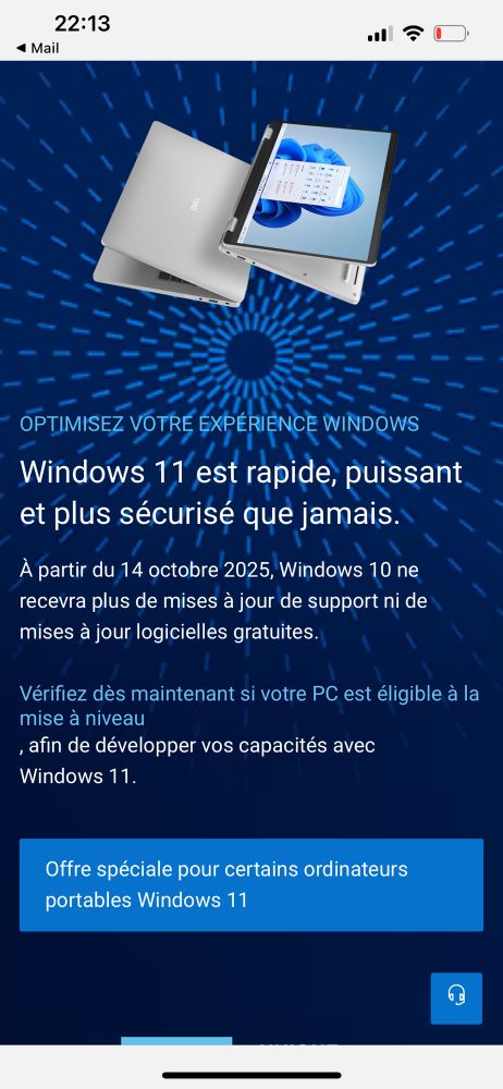 Du lien de ce mail on va vers une page de pub pour acheter un nouveau ordinateur Dell