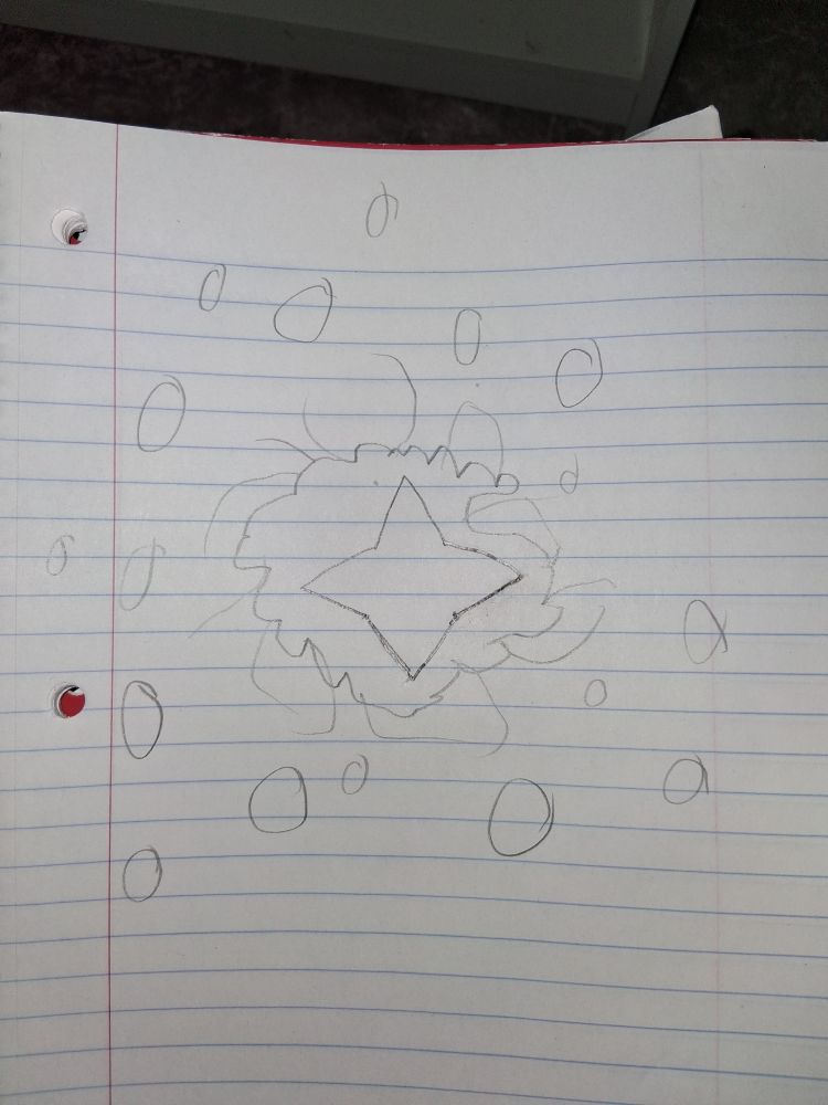 A sketch of a star with bubbles around it.