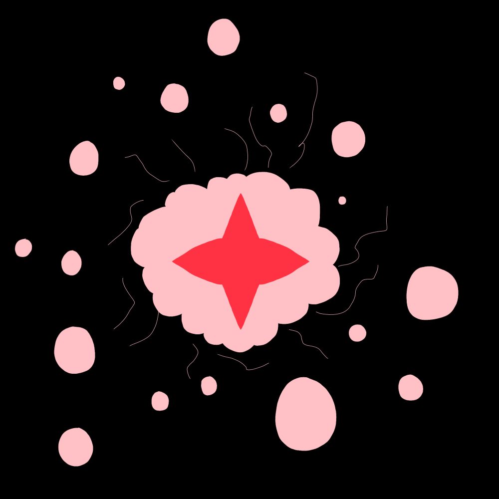 Art of a magenta star with pink bubbles boiling off it.