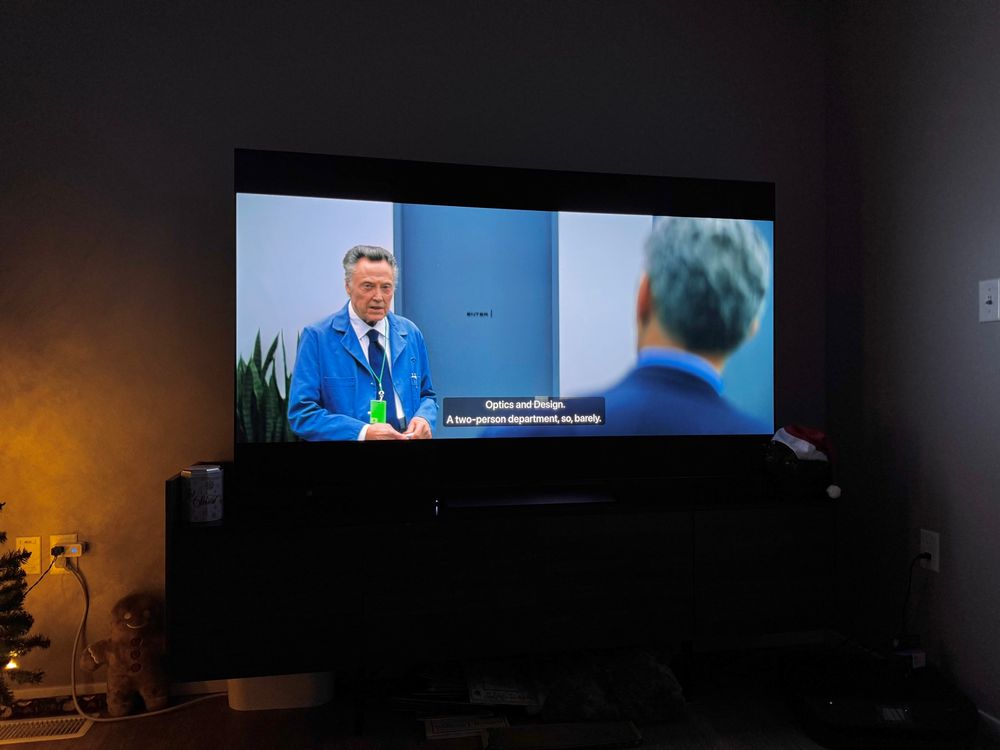 LG C3 77” OLED with Severance Season 1 Episode 4 beginning playing. 