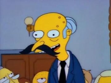 Mr. Burns from The Simpsons disguised as “Snrub” who wants to know if Mr. Burns can have more money.