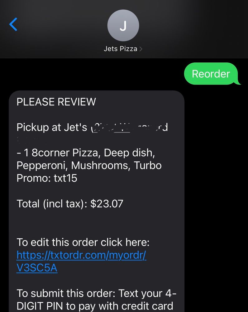 Text order to Jet’s Pizza