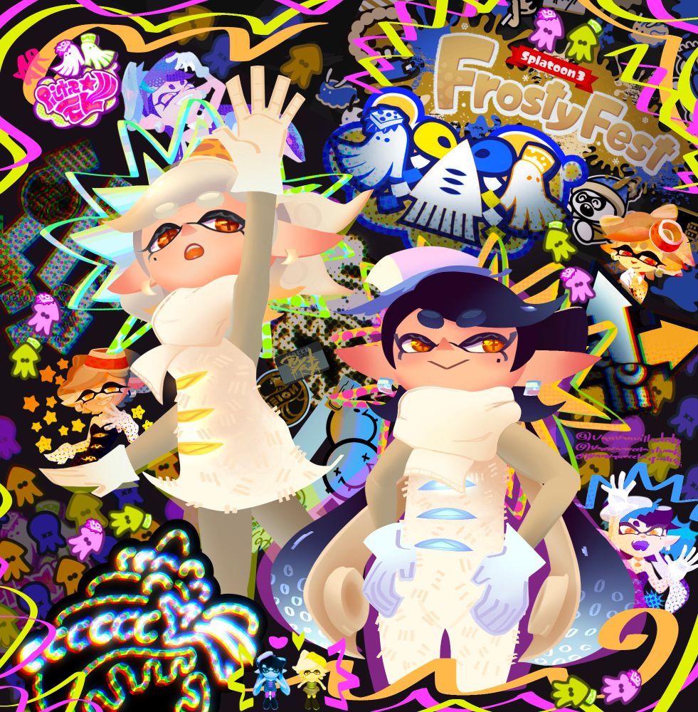 Super awesome sauce Frostyfest squid sisters drawing with popping colors and stickers !!!