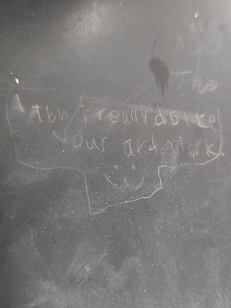 Text on desk saying "Tbh i really do like your art work :3"