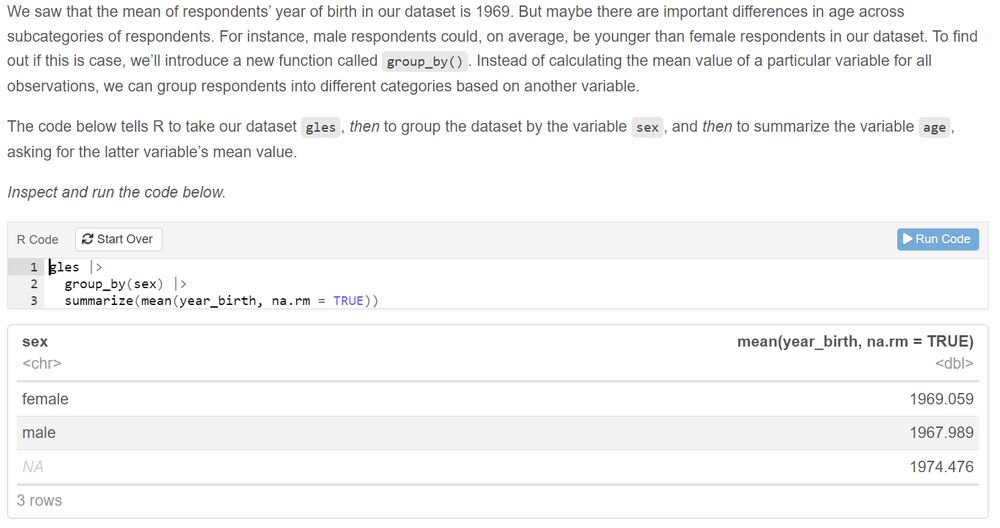screenshot of the R web course