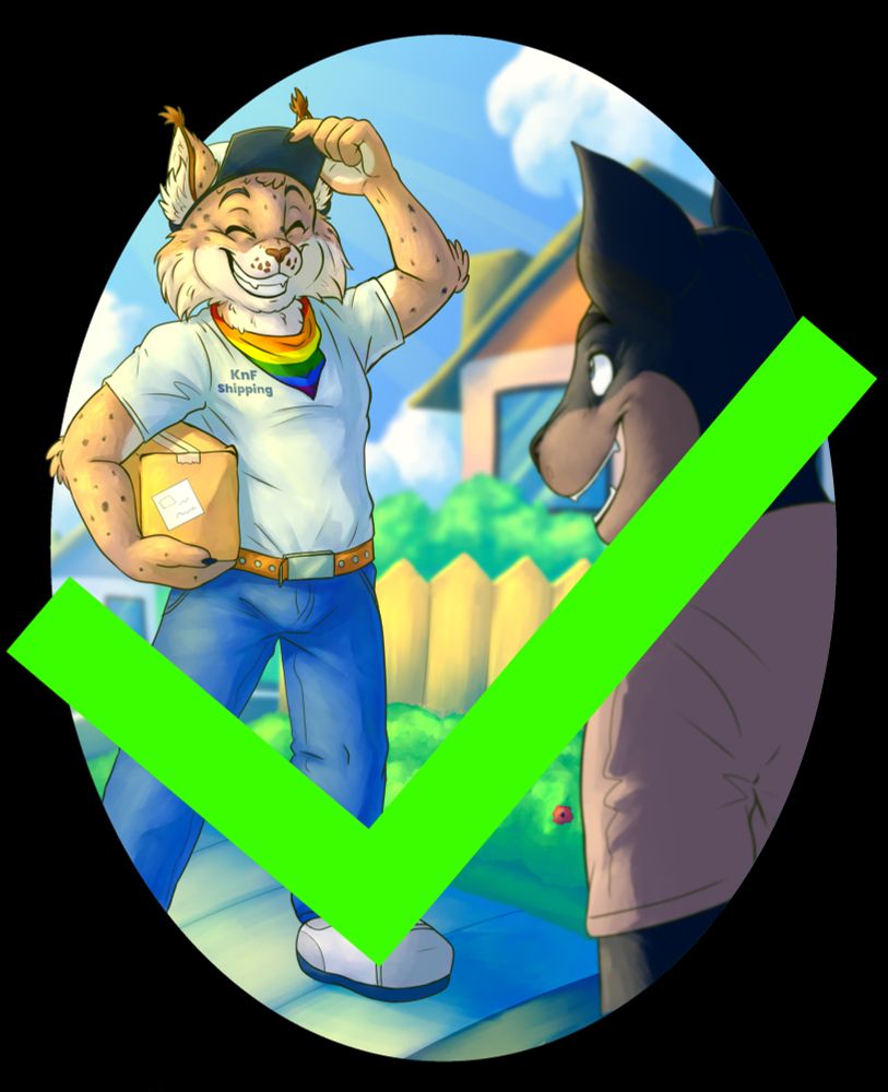 Art of Kisu delivering a package to an excited Daddy-Dog.