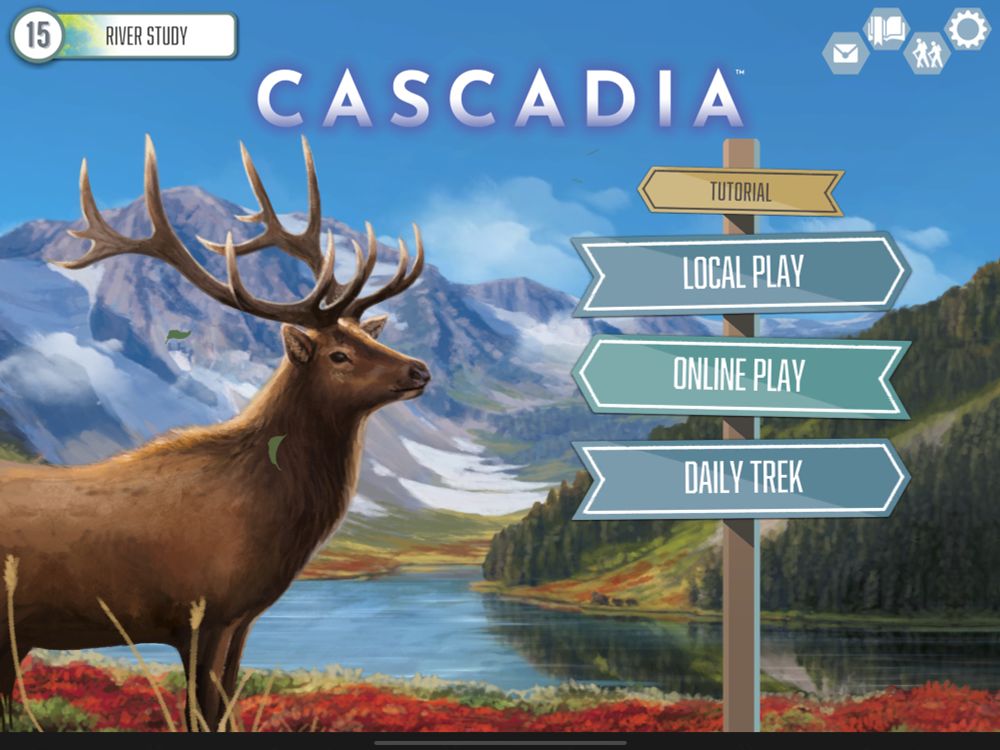 Home screen of iPad version of Cascadia board game. 