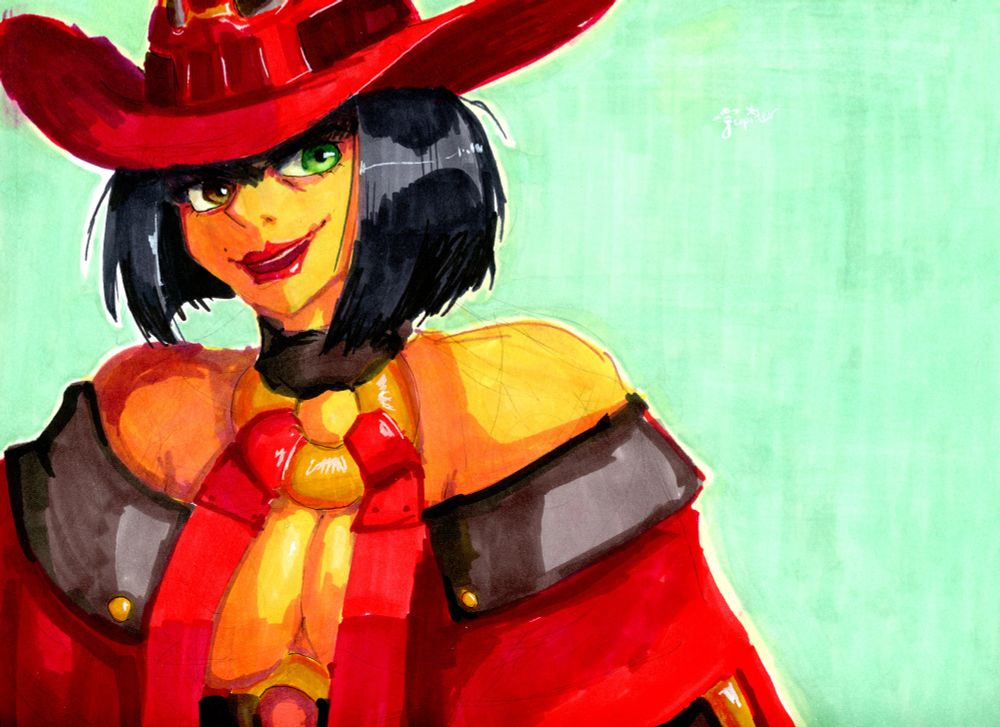 i-no from guilty gear on a teal background looking towards the viewer 