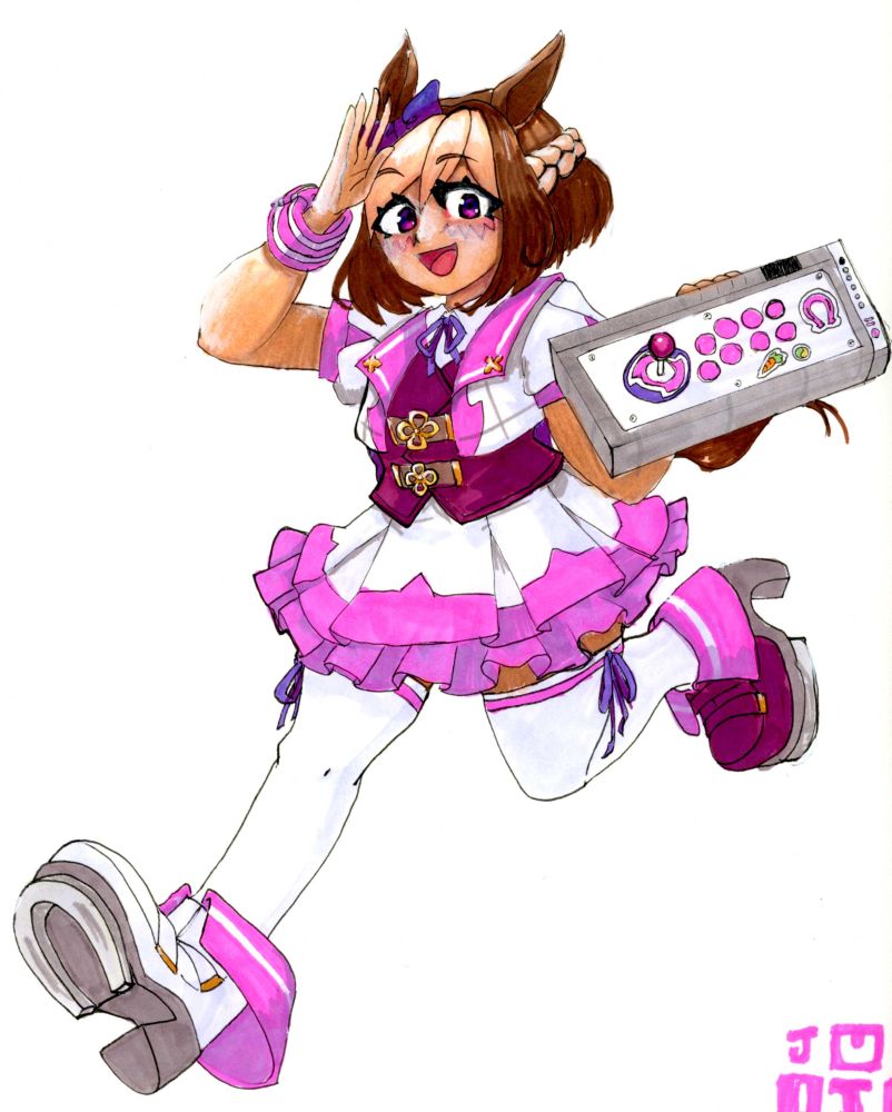 special week from uma musume runs to the local with her fightstick 
