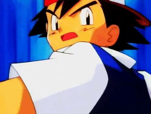 a close up of a cartoon character named ash from pokemon