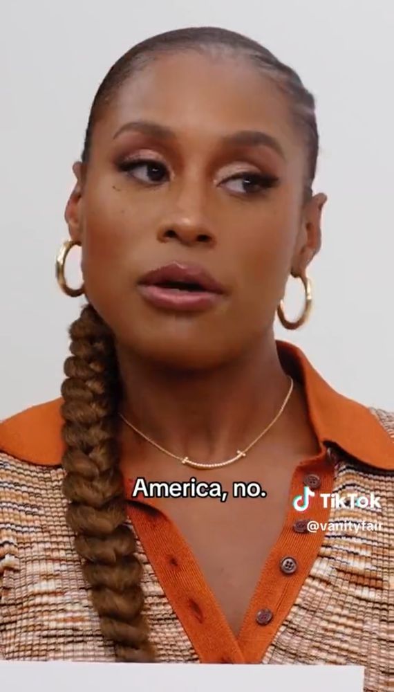 Issa Rae saying "America, no." 