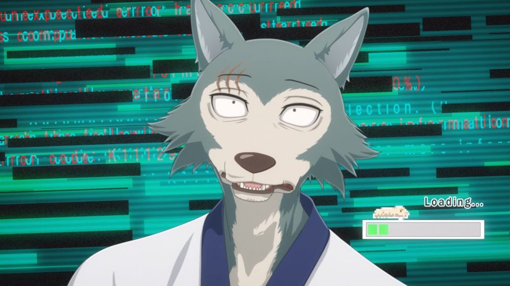 Legoshi from Beastars staring blankly while processing a lot of information at once