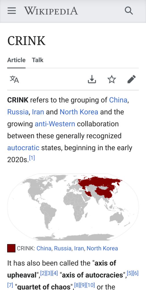 Crink - Russia, China, Iran, North Korea - anti-Western alliance