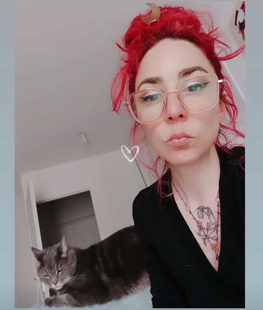 Selfie de moi avec mon gros chat gris qui s'appelle Bloul. J'ai un tête éclatée mais Bloul est trop beau 