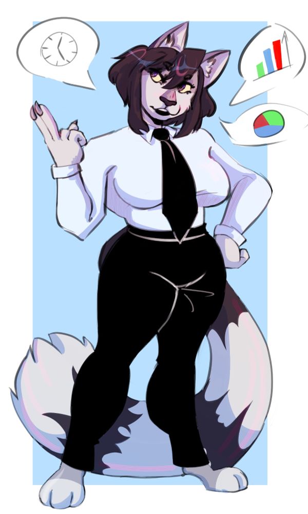 Furry cat businesswoman with serious face