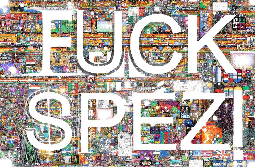 A snapshot of users joining together to write out "Fuck spez!" on the r/place canvas during the white out.